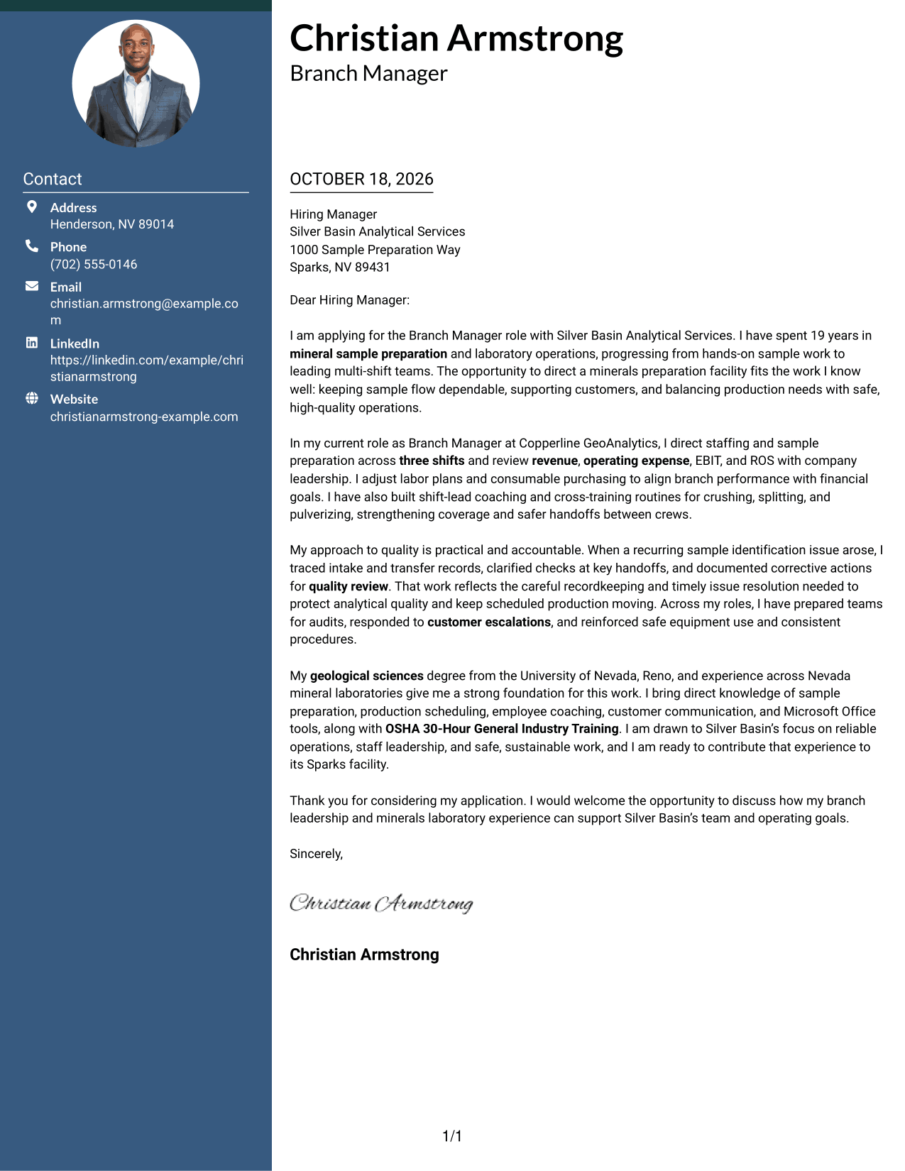 Cover letter example — page 1