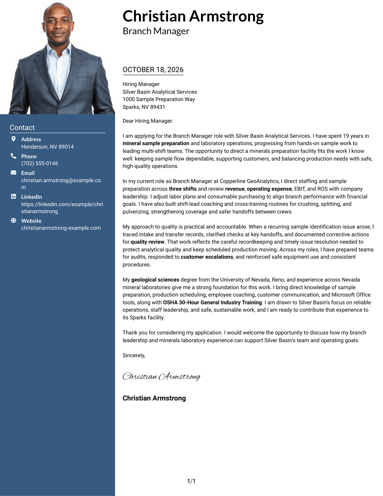 Cover letter example — page 1