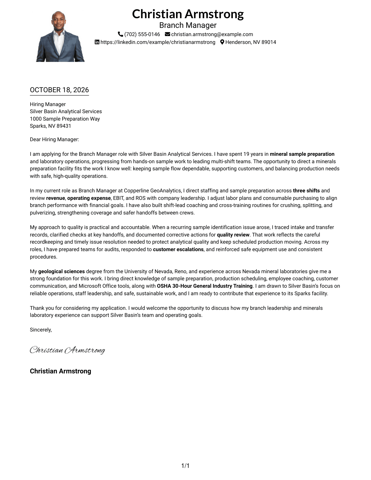Cover letter example — page 1