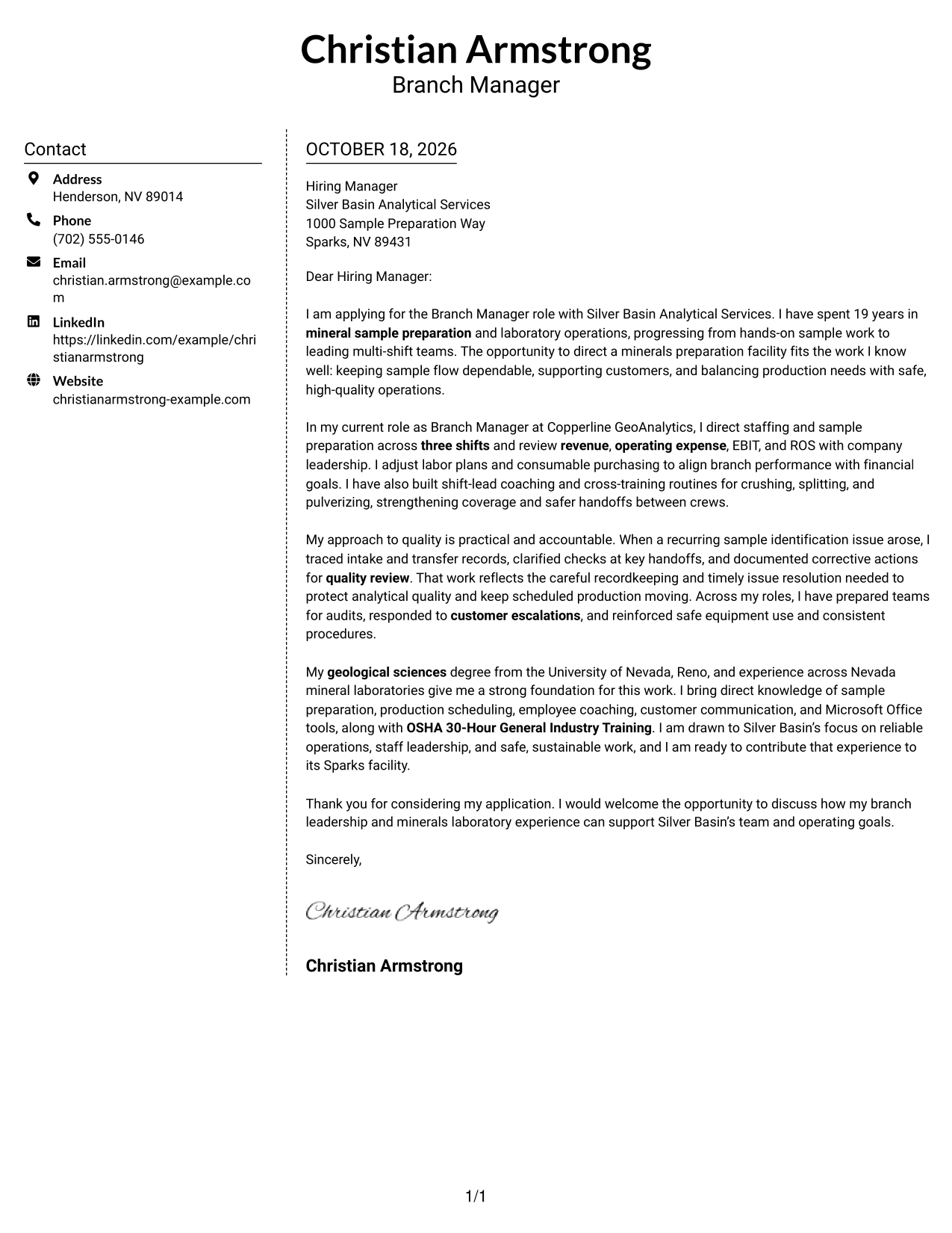 Cover letter example — page 1