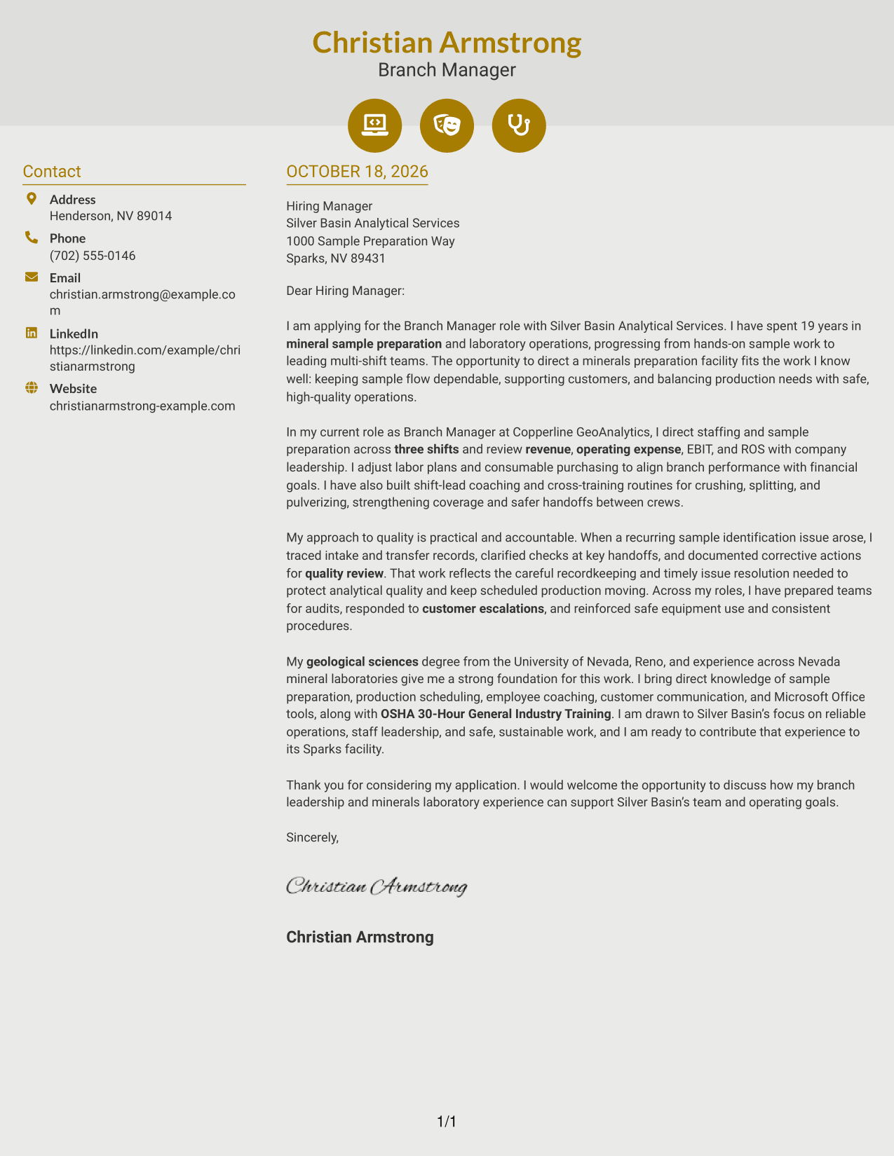 Cover letter example — page 1