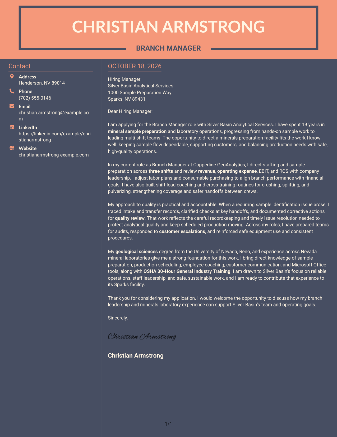 Cover letter example — page 1
