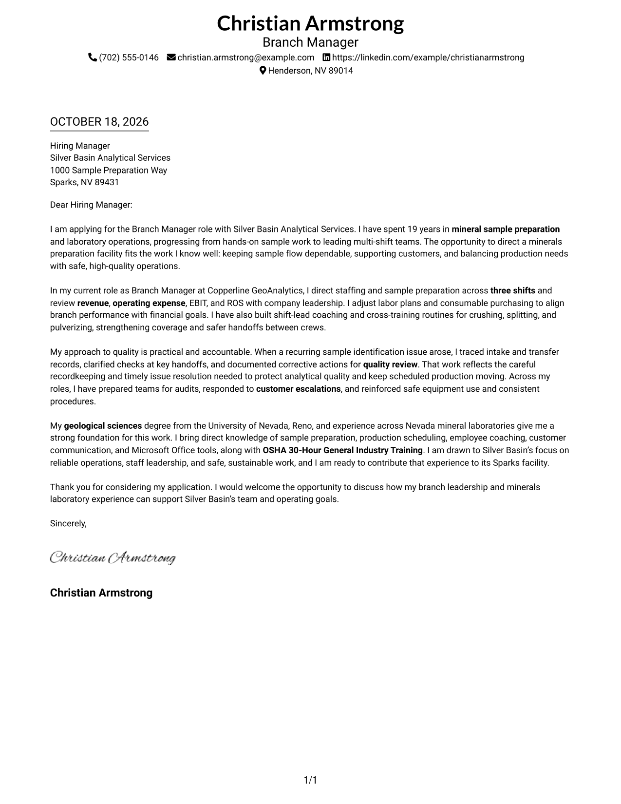 Cover letter example — page 1
