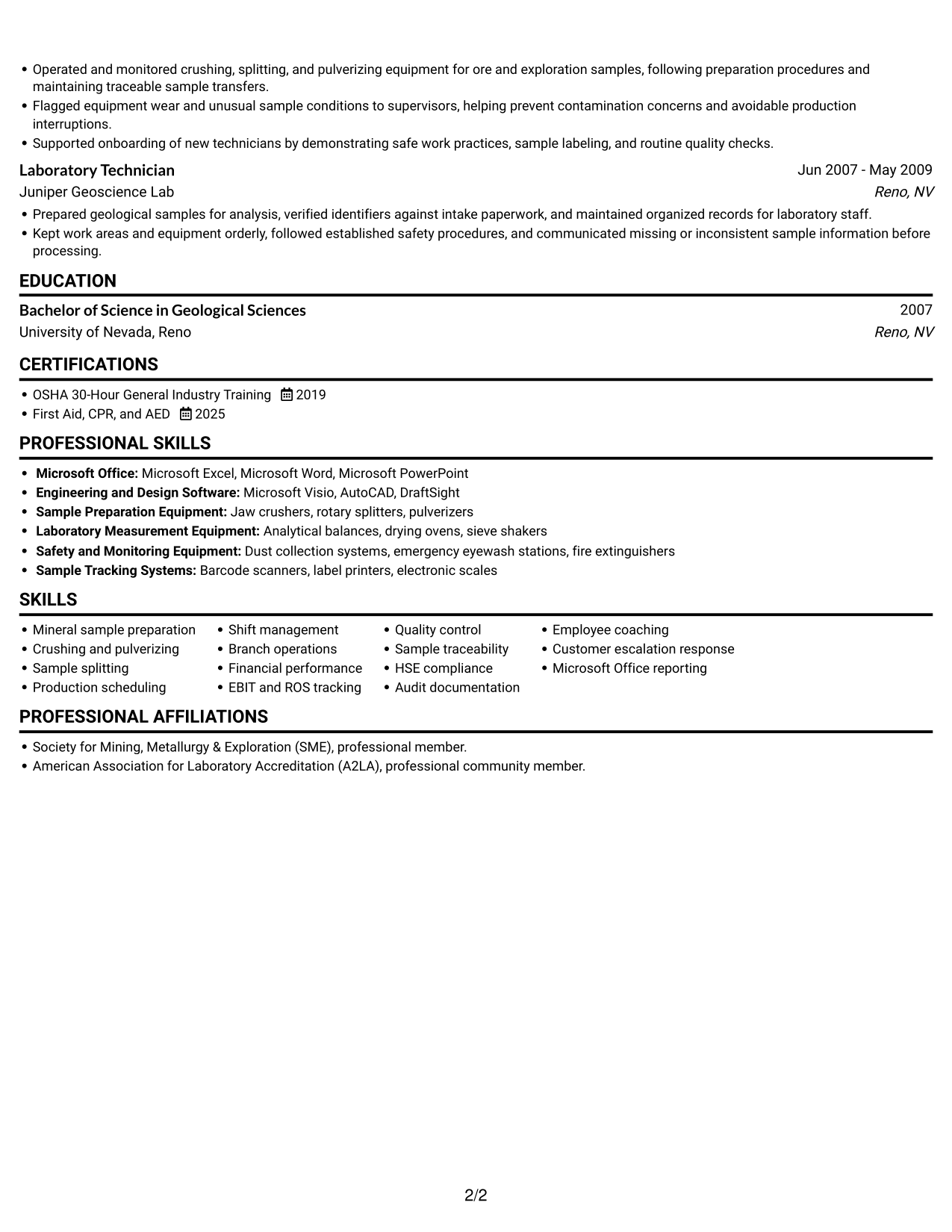 Resume example — page 2