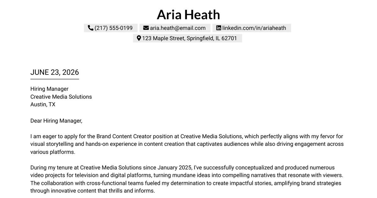 30+ Brand Content Creator Cover Letter Templates with Example 2026