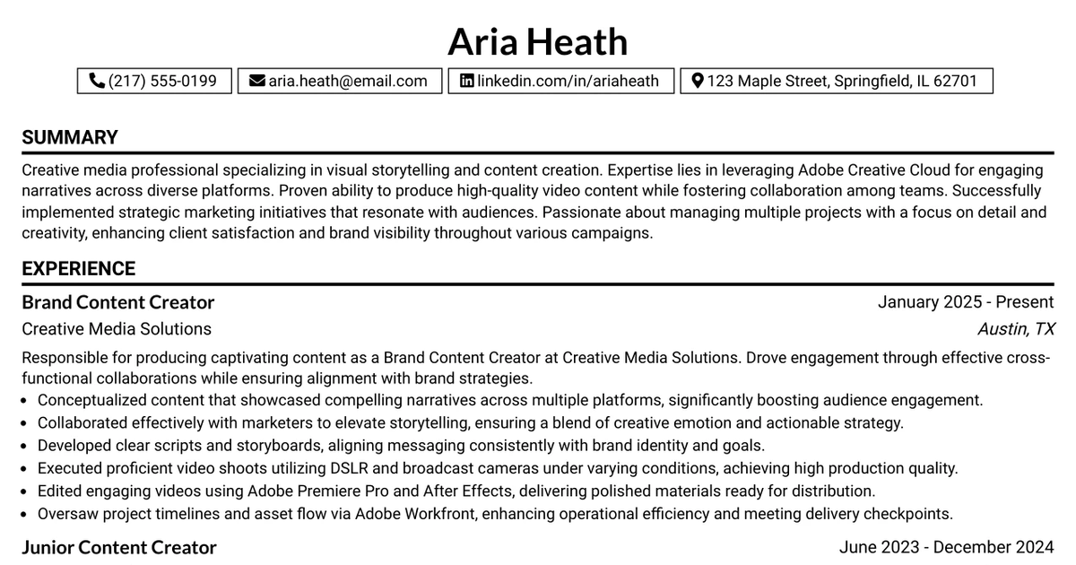 33 Brand Content Creator Resume Templates with Example 2026 (ATS-Optimized)