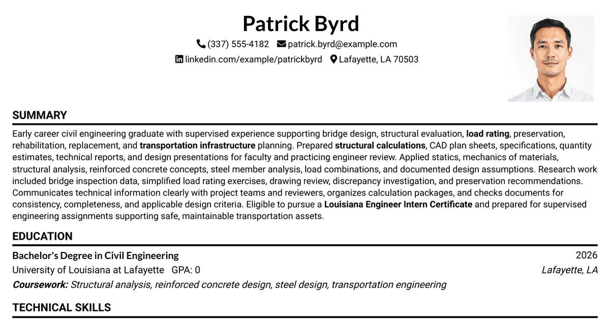 7 Bridge Design Engineer (Civil Engineer) - Engineer Intern Applicant - Engineer Intern 2 Resume Templates with Example