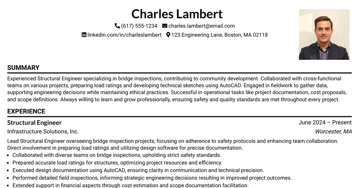 33 Bridge Inspection - Structural Engineer Resume Templates with Example 2026 (ATS-Optimized)