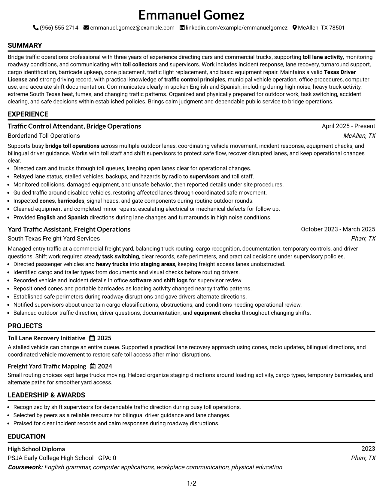 Resume Example Page 1