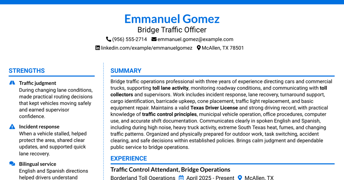 7 Bridge Traffic Officer Resume Templates with Example