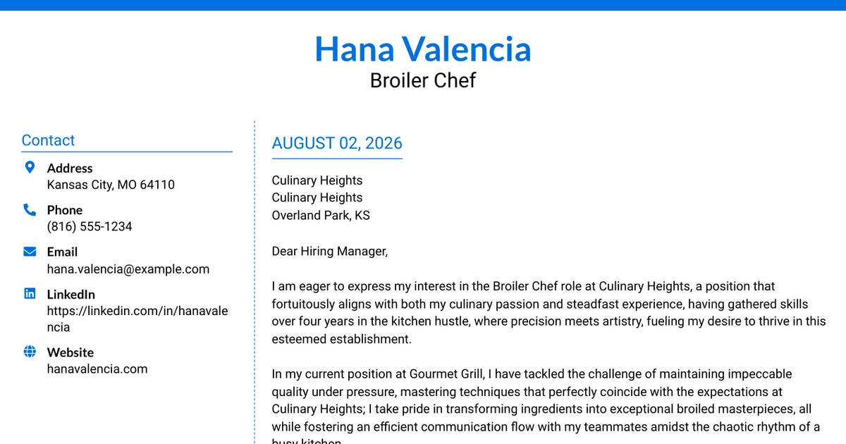 30+ Broiler Chef Cover Letter Templates with Example 2026