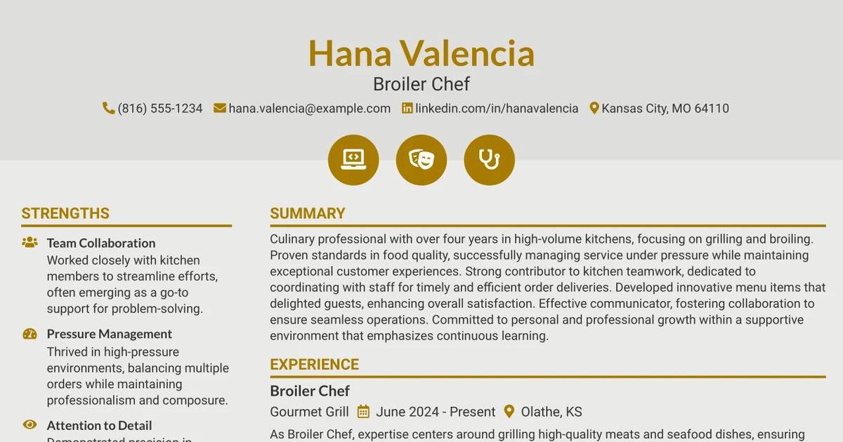 33 Broiler Chef Resume Templates with Example 2026 (ATS-Optimized)