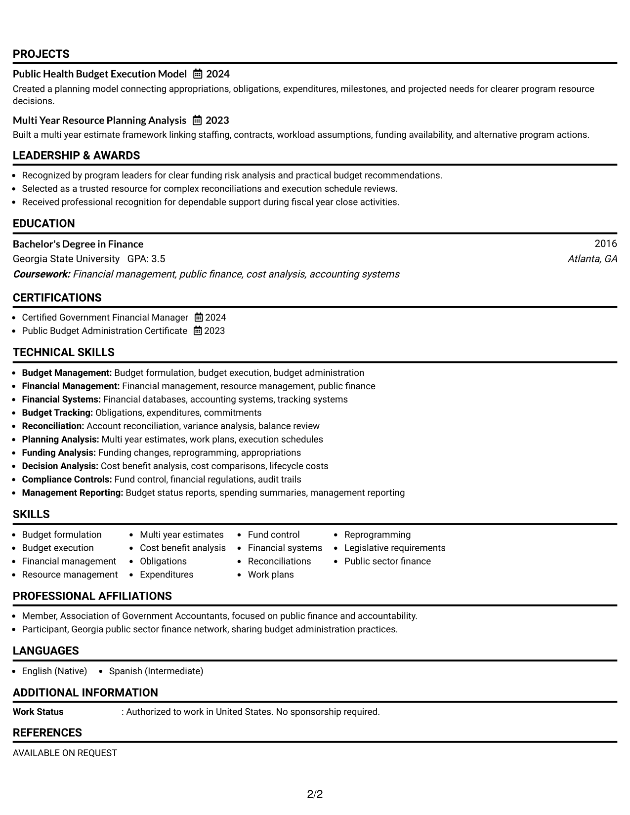 Resume Example Page 2