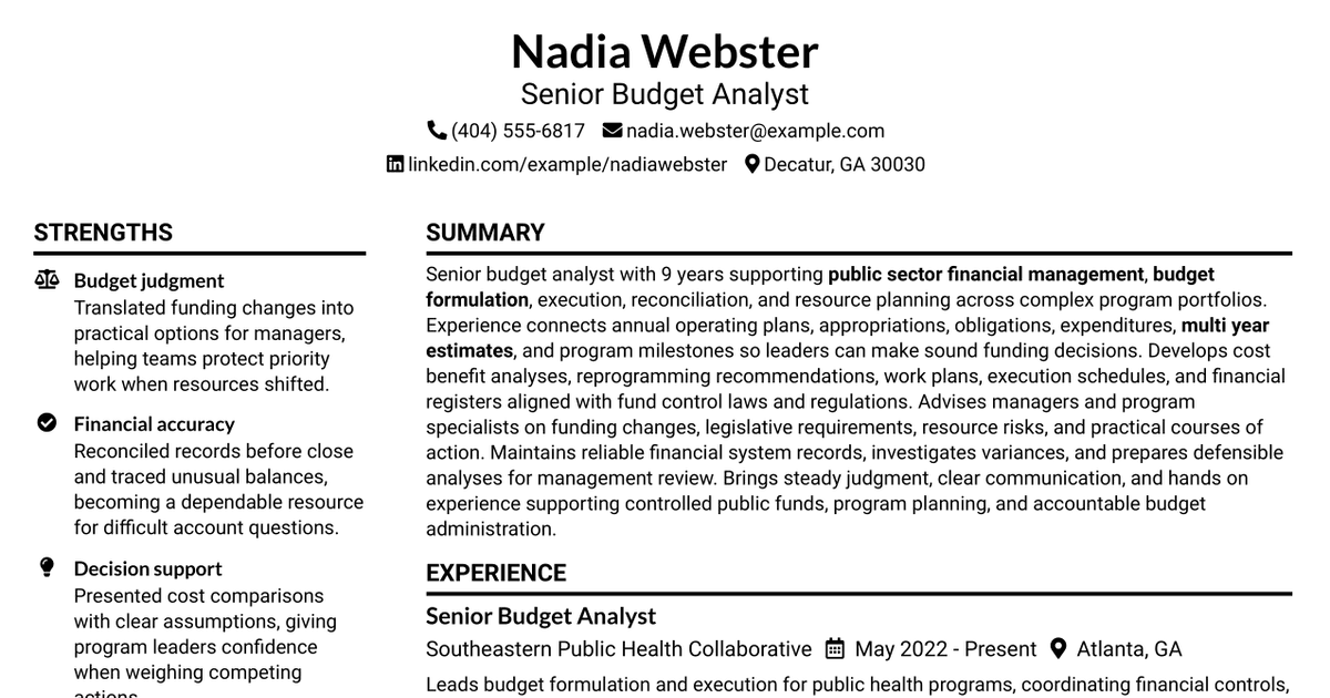 7 Budget Analyst Resume Templates with Example