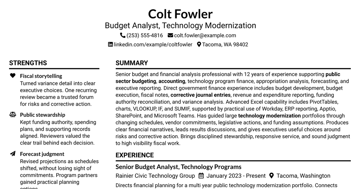 7 Budget Analyst - Technology Modernization Resume Templates with Example