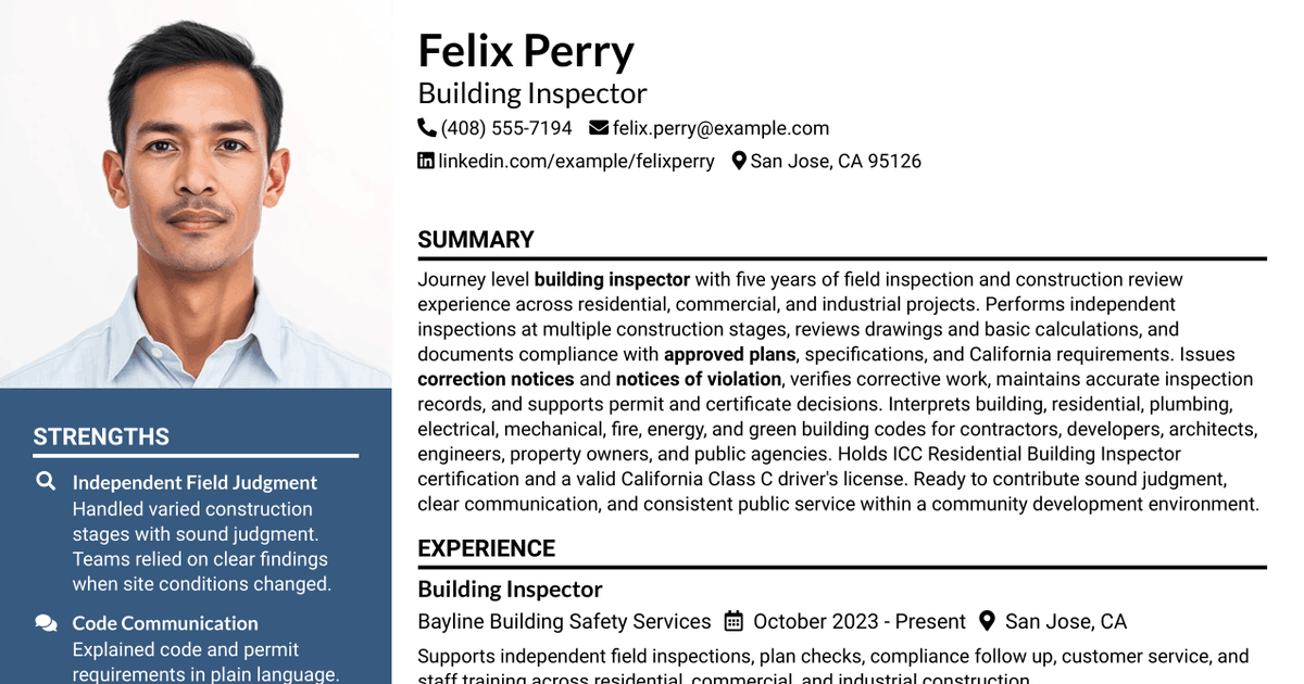 7 Building Inspector Resume Templates with Example