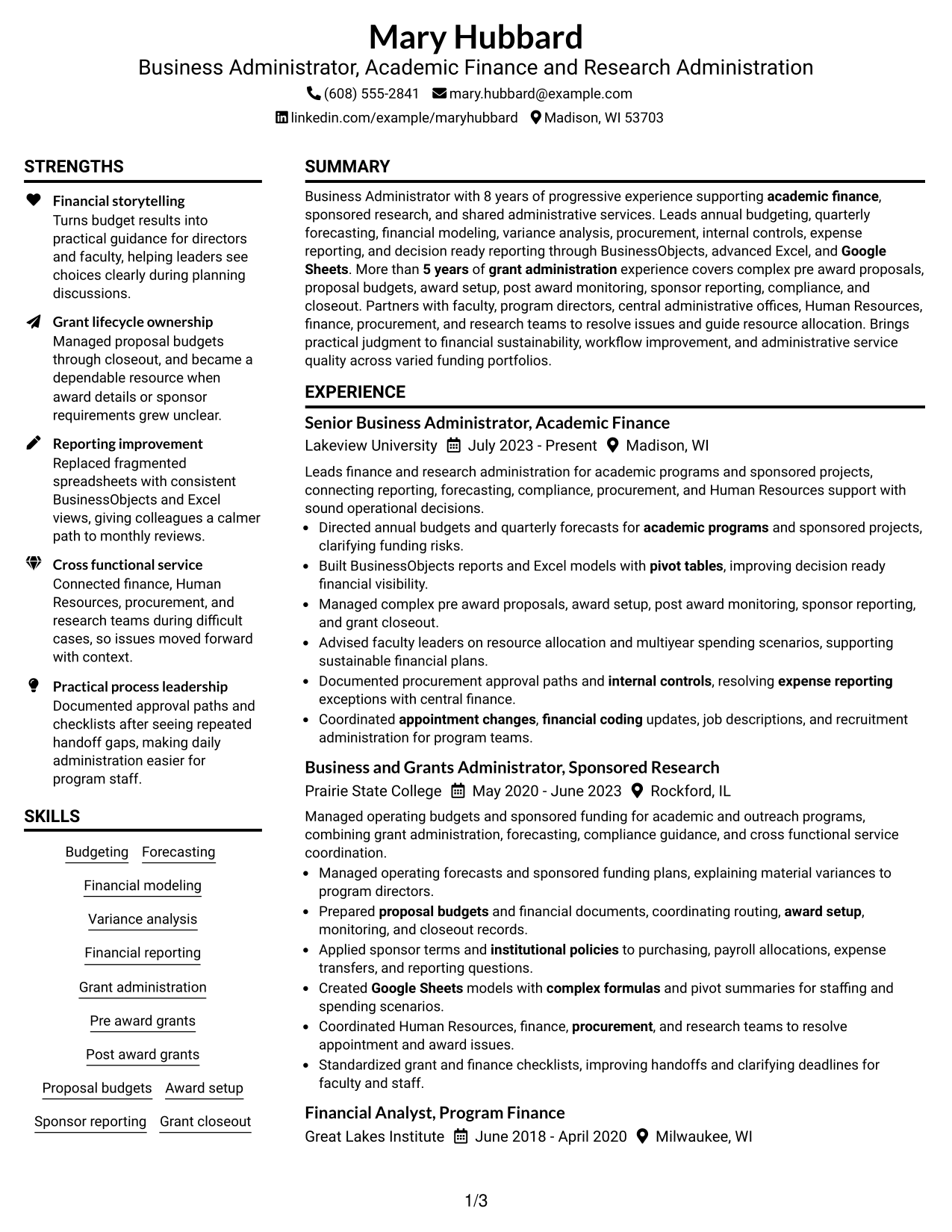 Resume Example Page 1