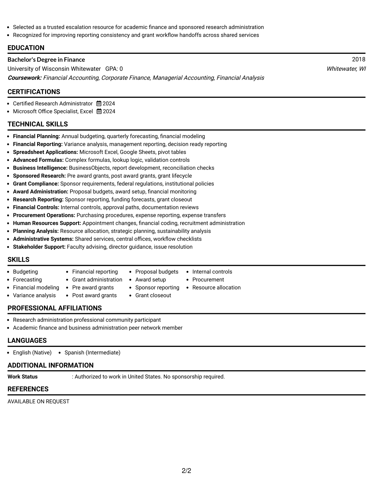 Resume Example Page 2