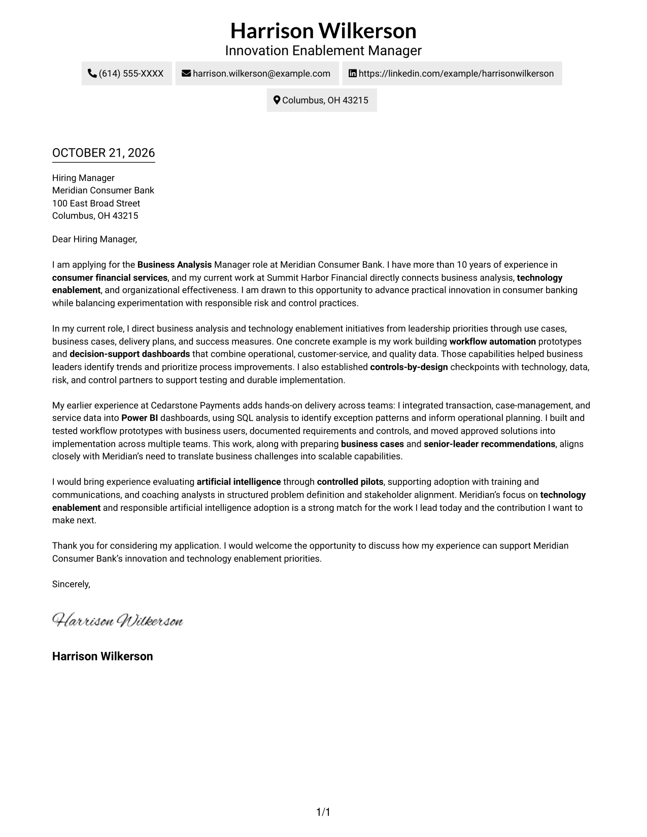 Cover letter example — page 1