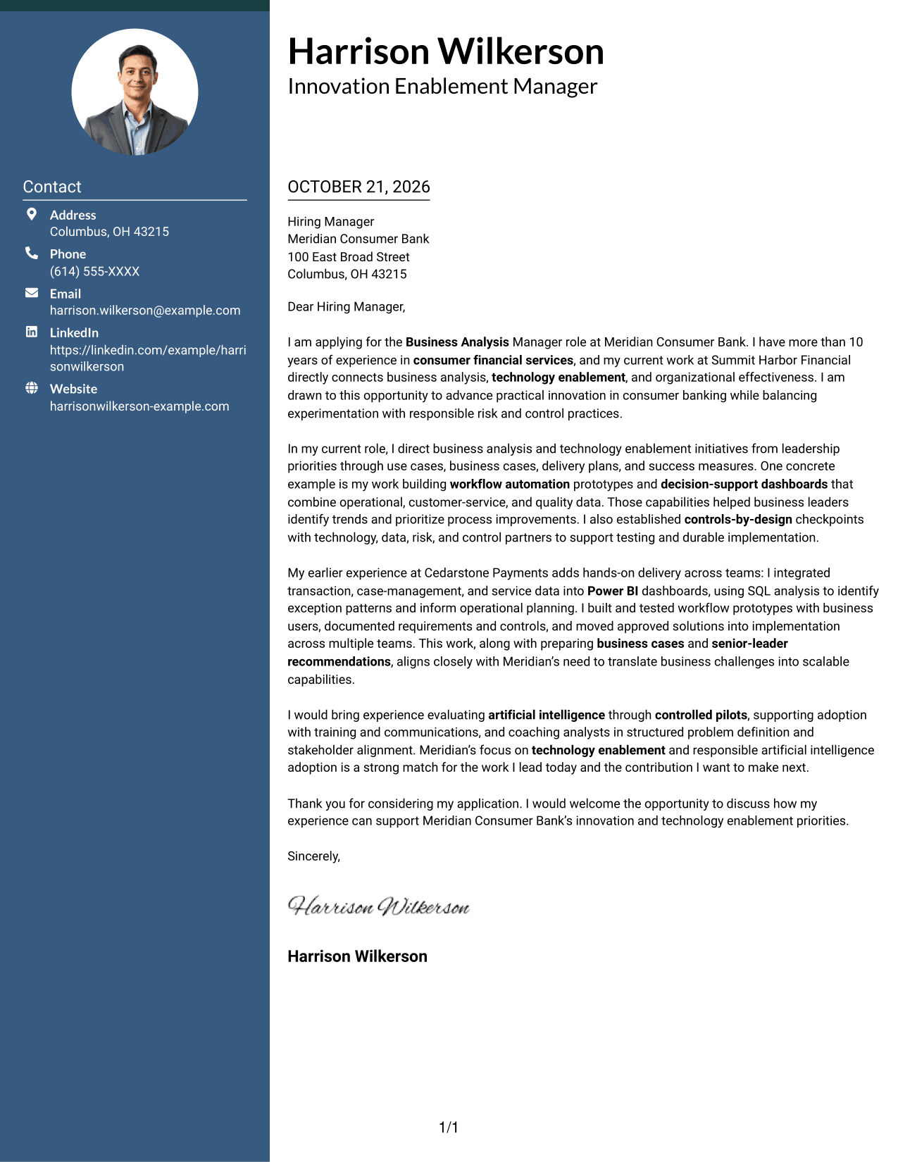 Cover letter example — page 1