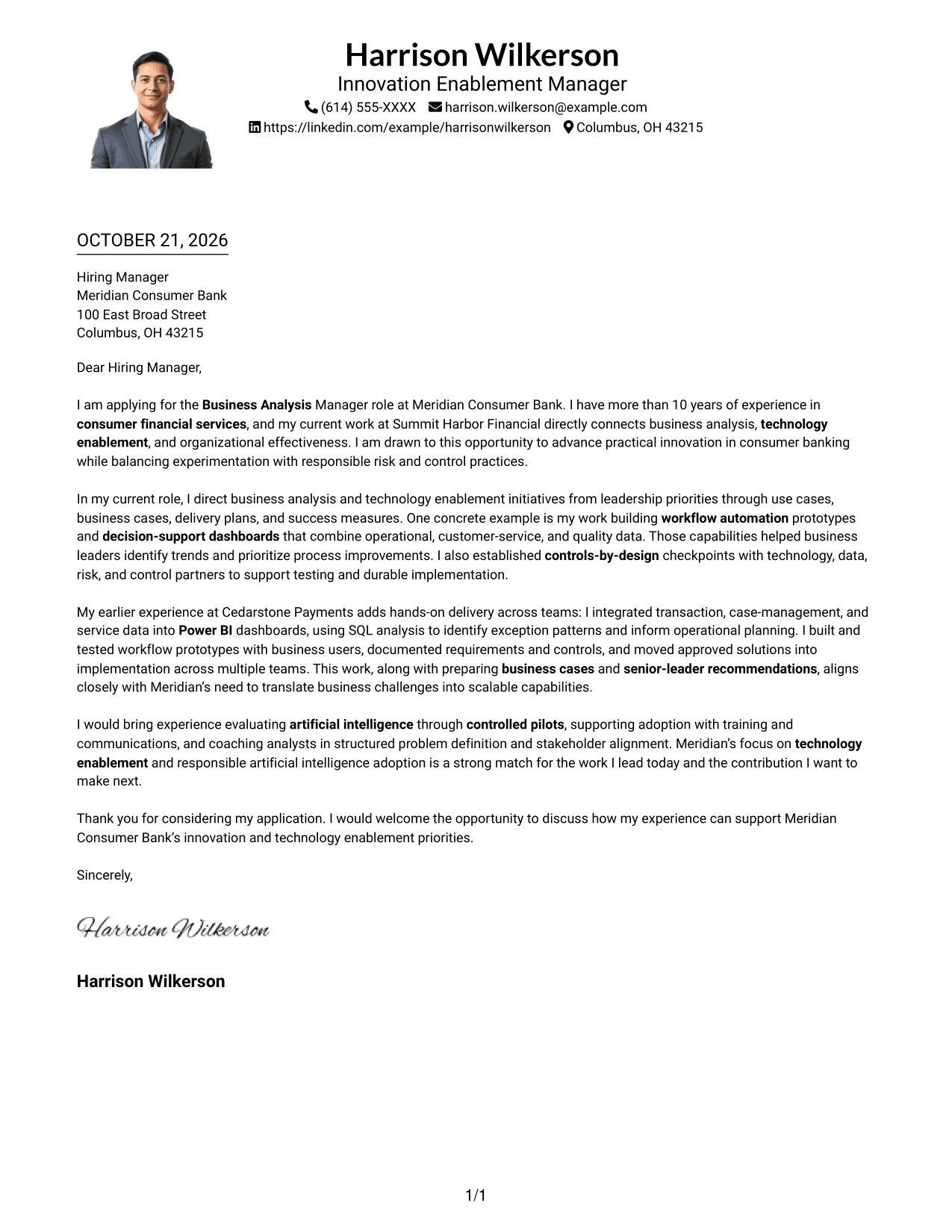 Cover letter example — page 1