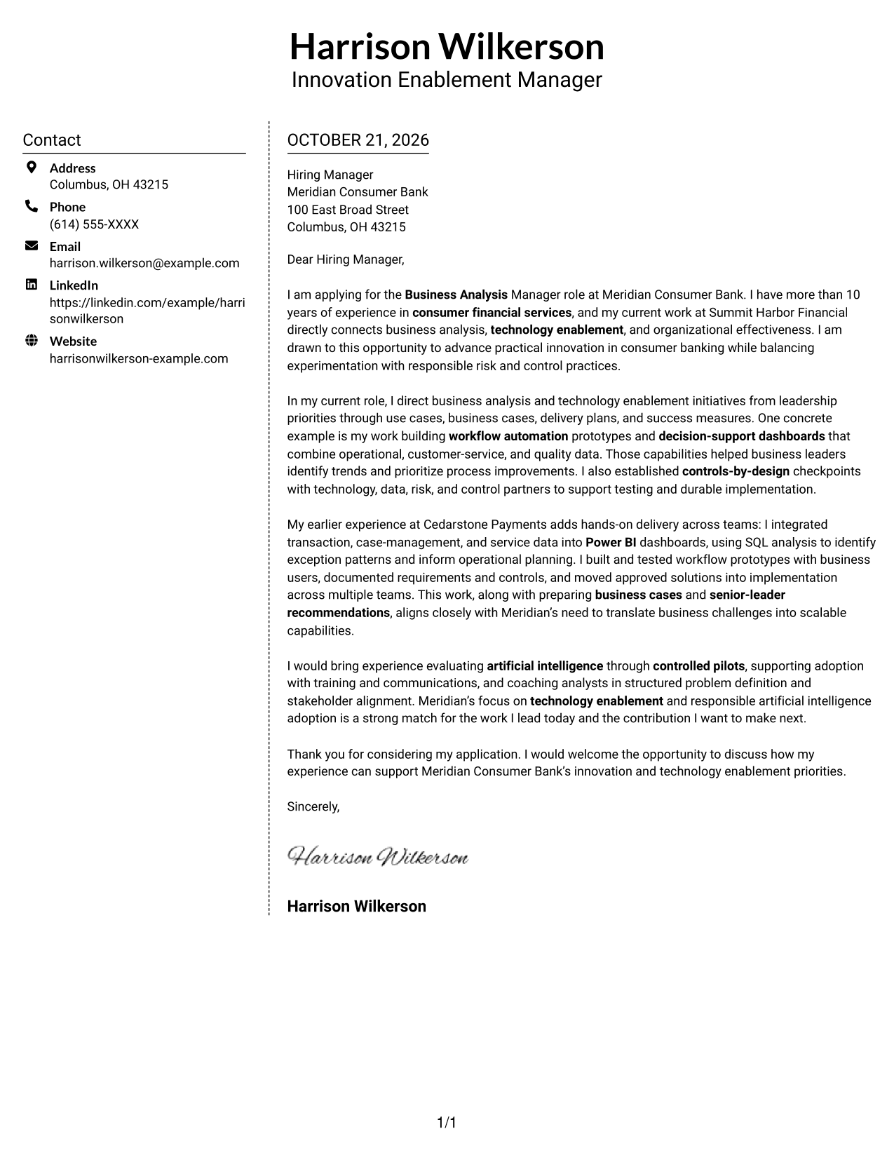 Cover letter example — page 1
