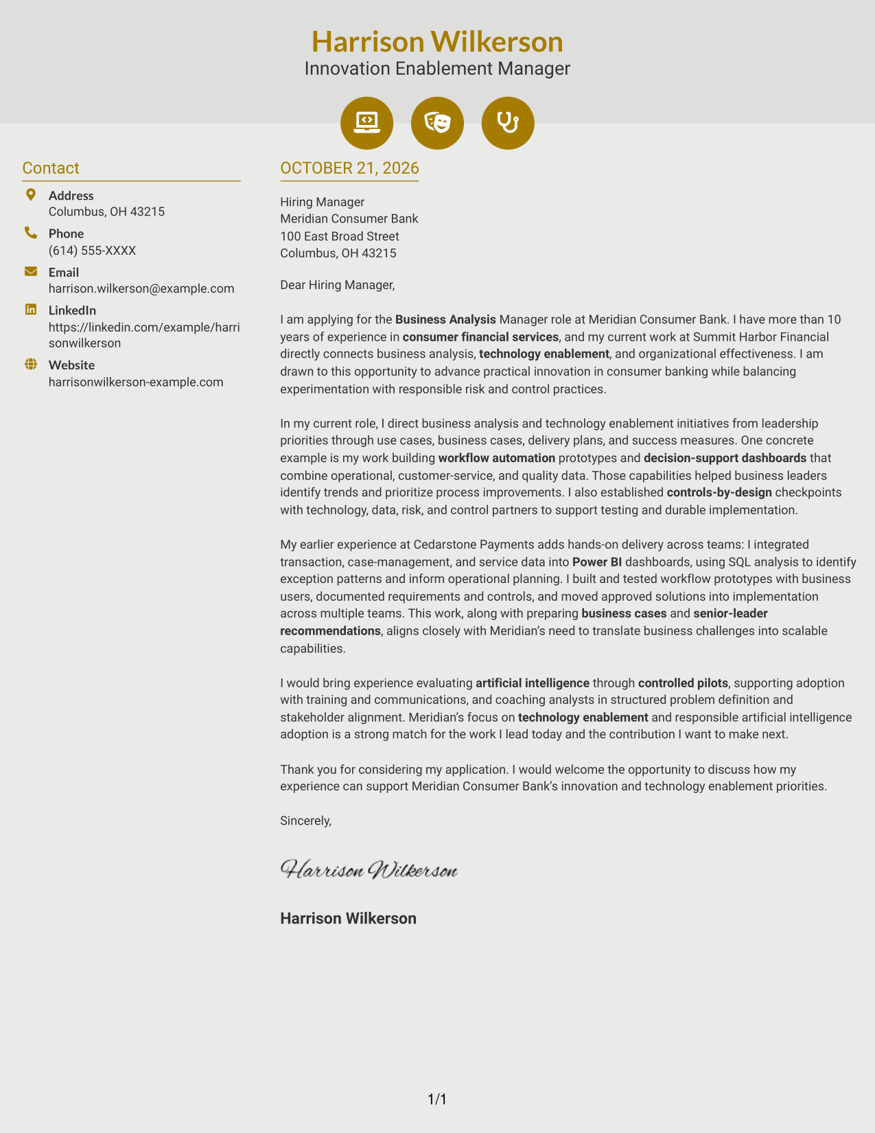 Cover letter example — page 1