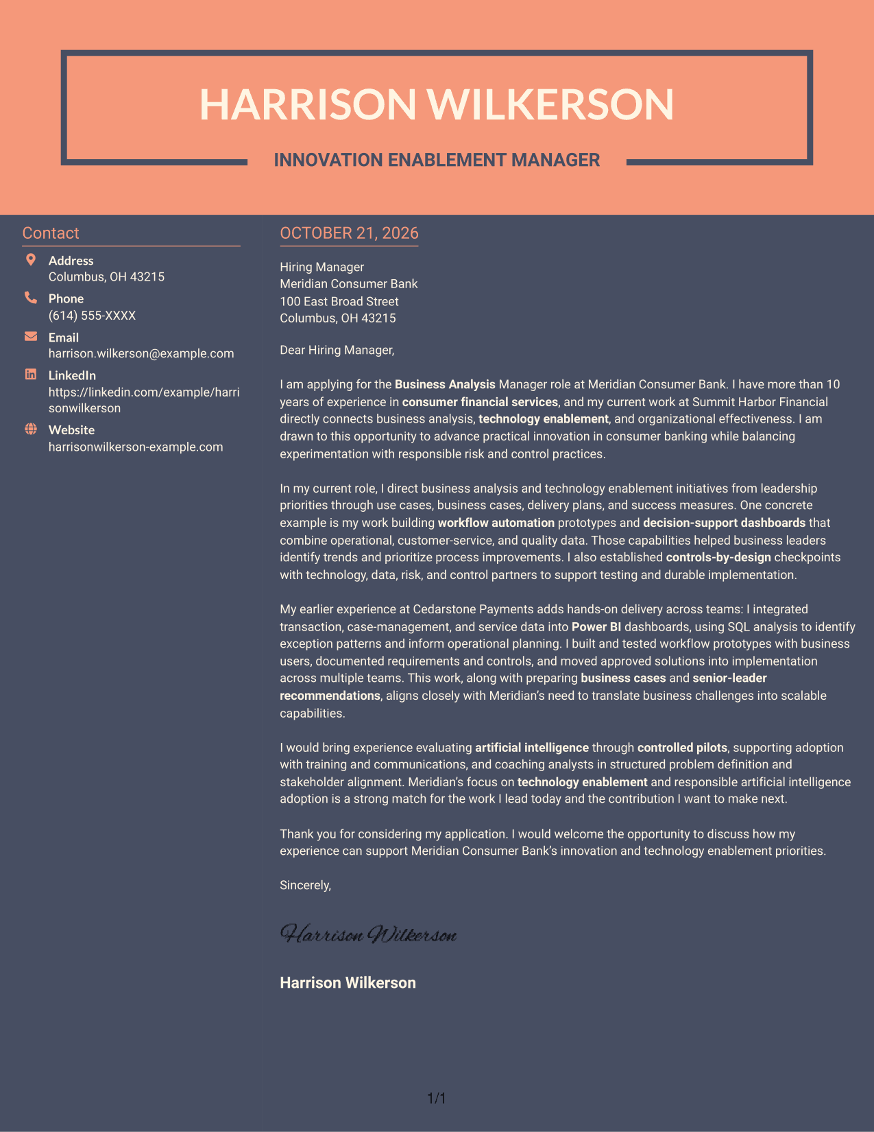 Cover letter example — page 1