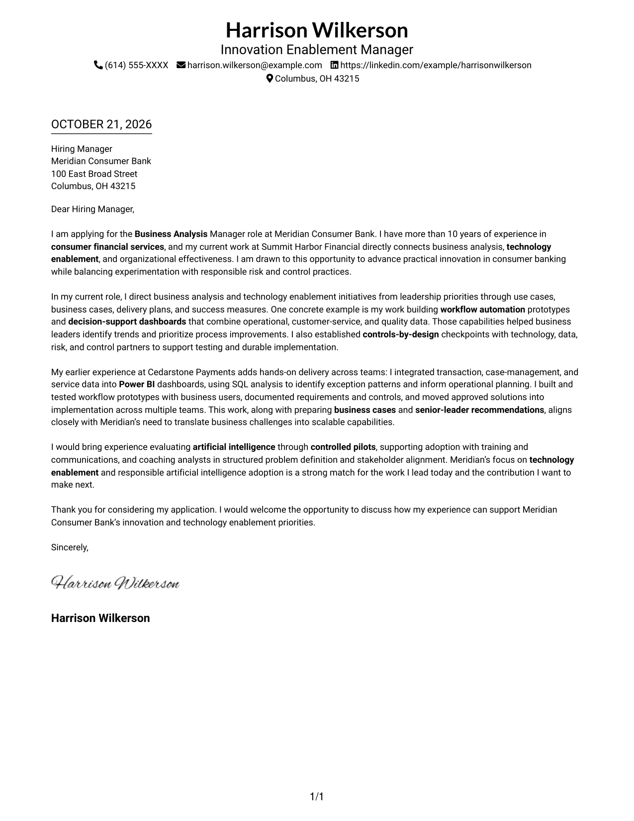 Cover letter example — page 1