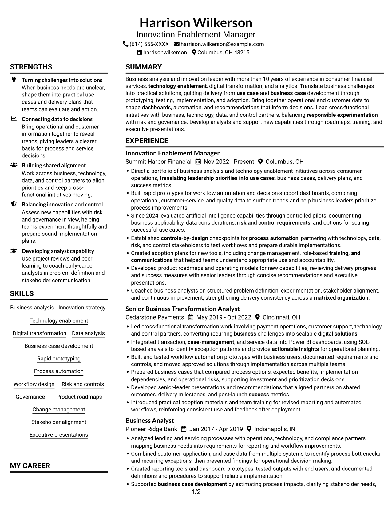 Resume example — page 1
