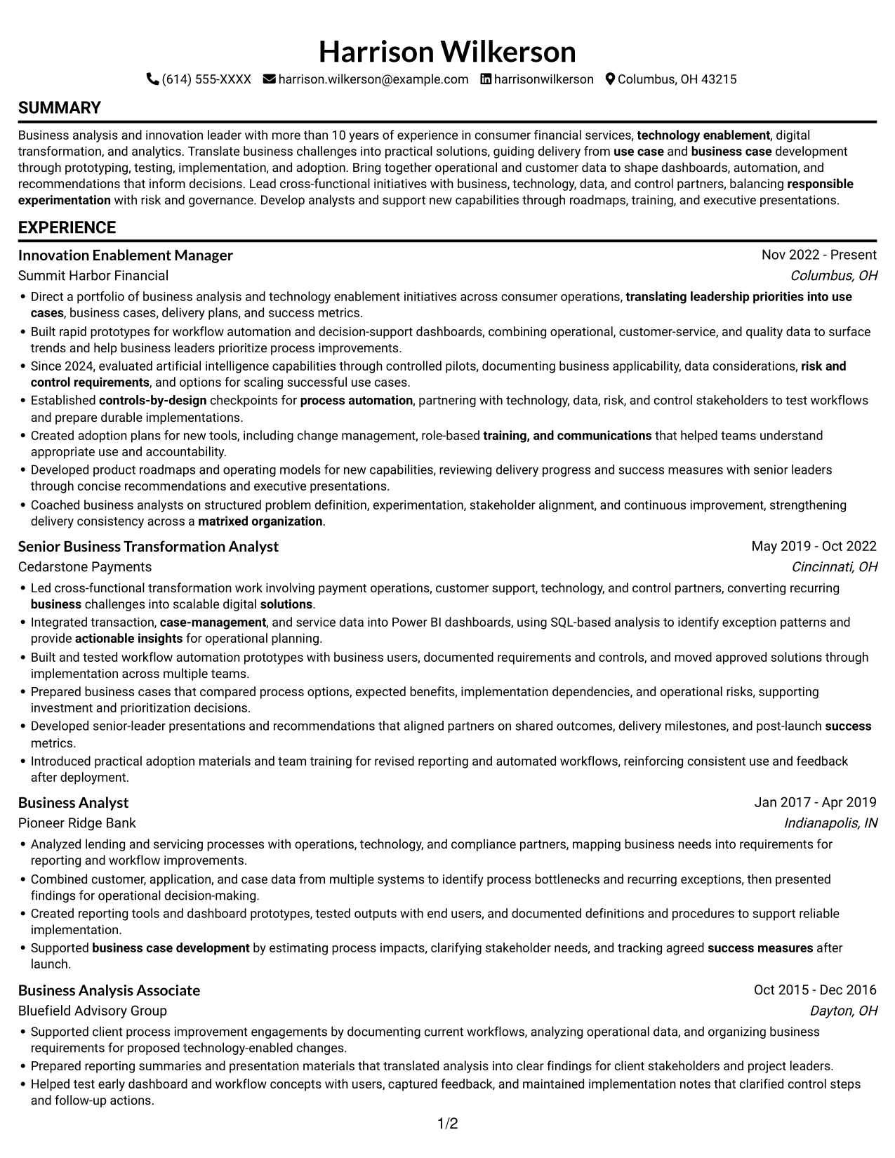 Resume example — page 1