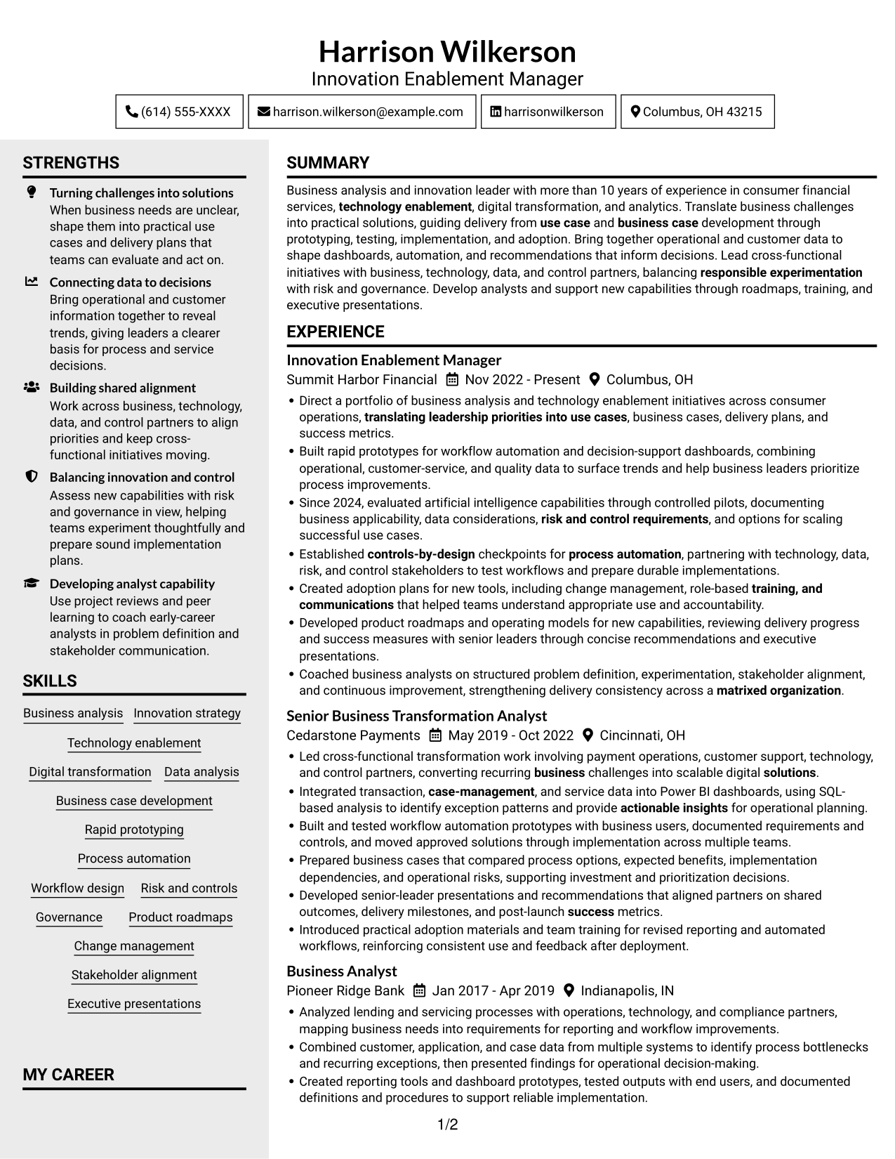 Resume example — page 1