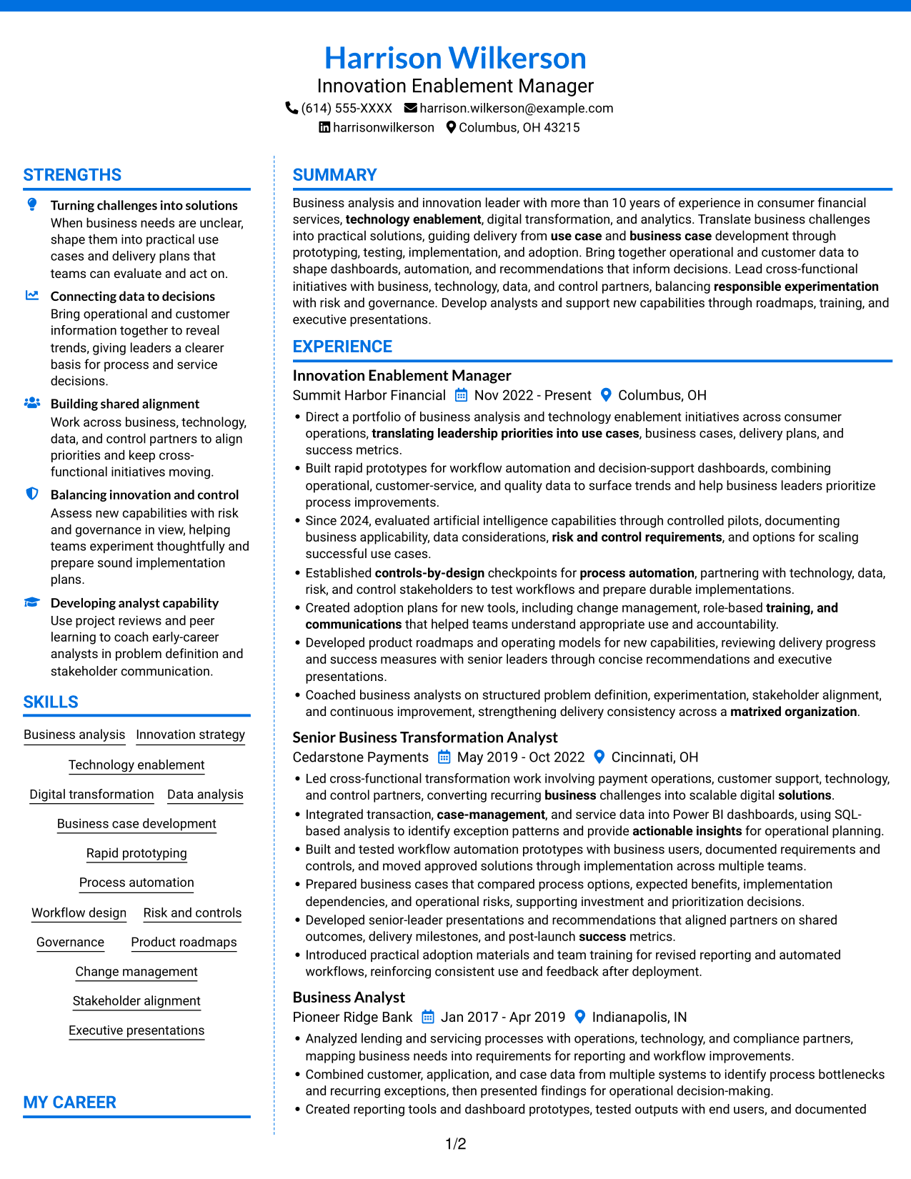 Resume example — page 1