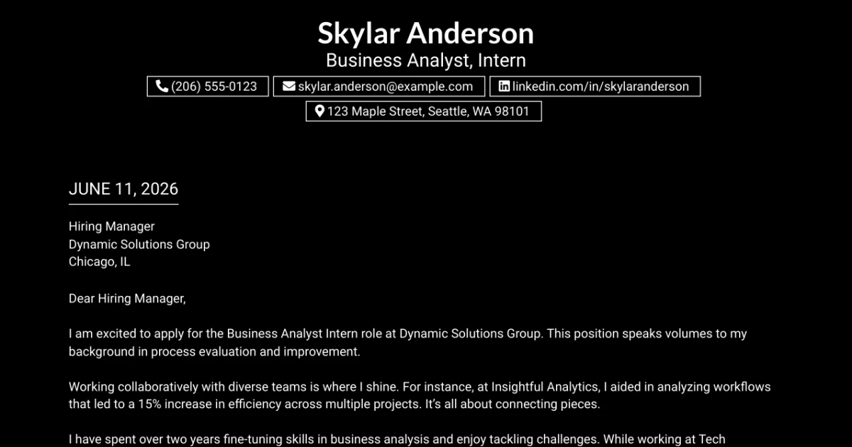 30+ Business Analyst, Intern Cover Letter Templates with Example 2026
