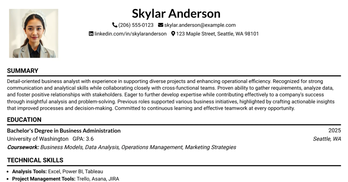 33 Business Analyst, Intern Resume Templates with Example 2026 (ATS-Optimized)