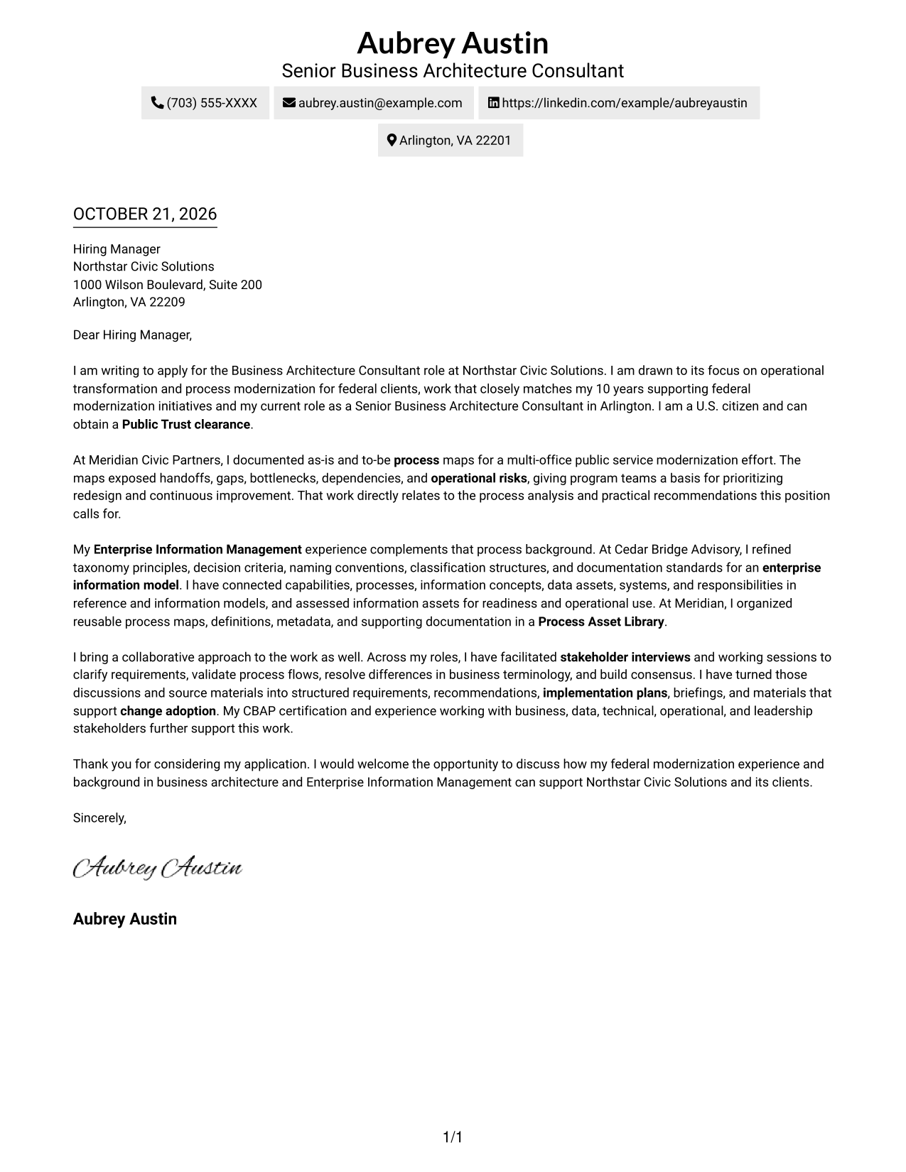 Cover letter example — page 1