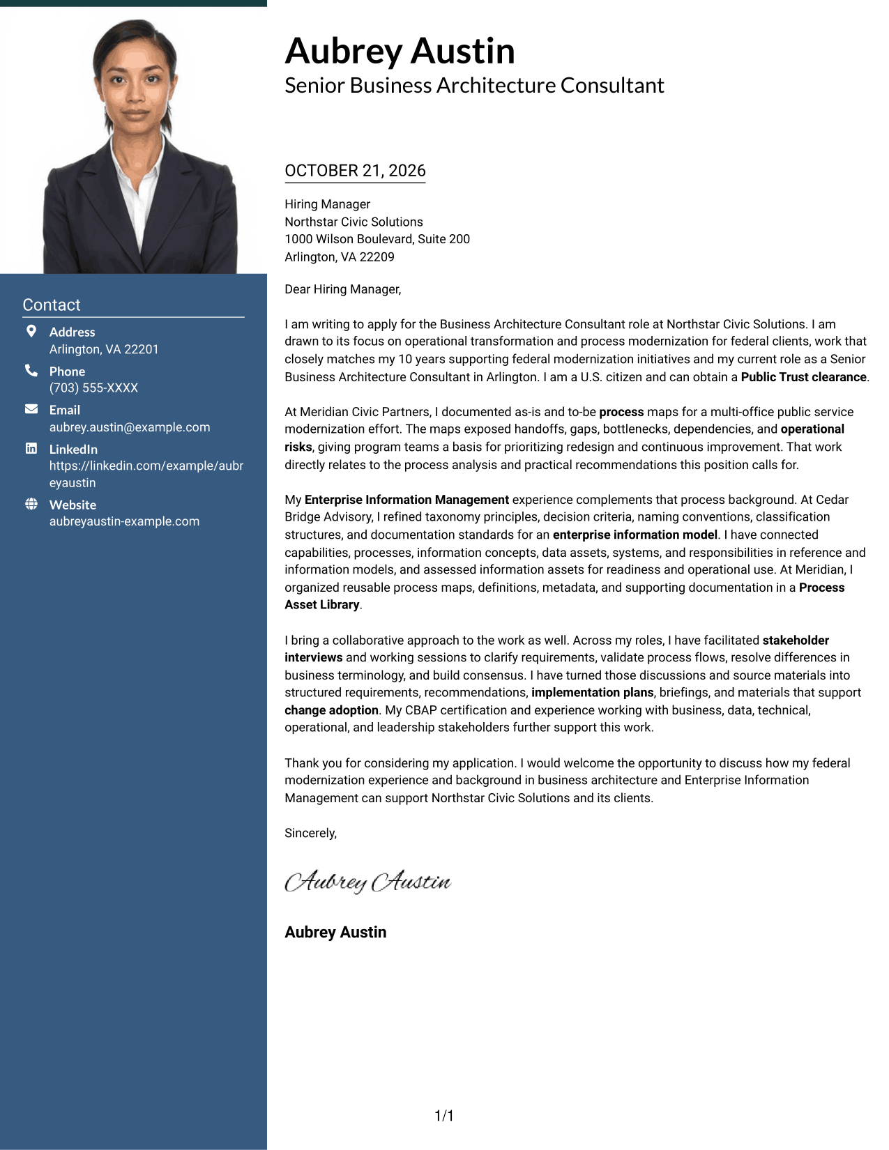 Cover letter example — page 1
