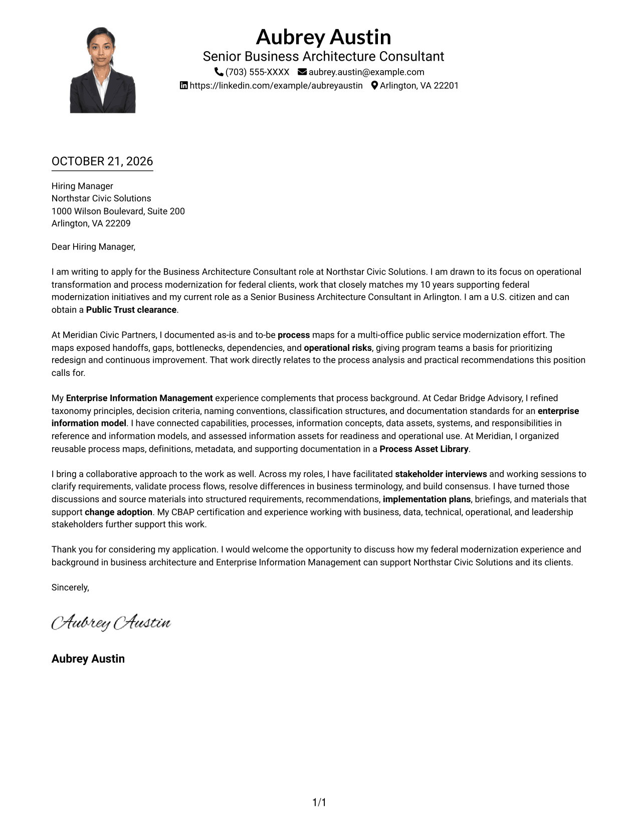Cover letter example — page 1