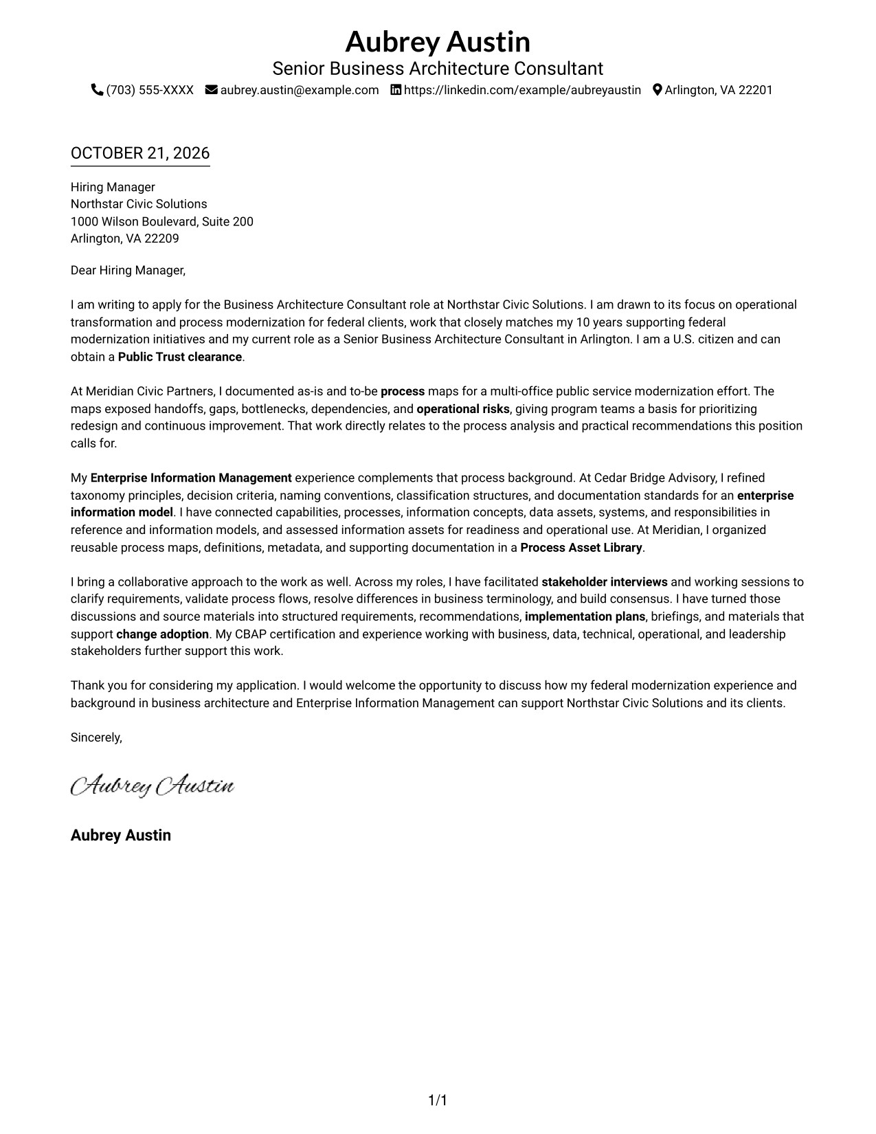 Cover letter example — page 1
