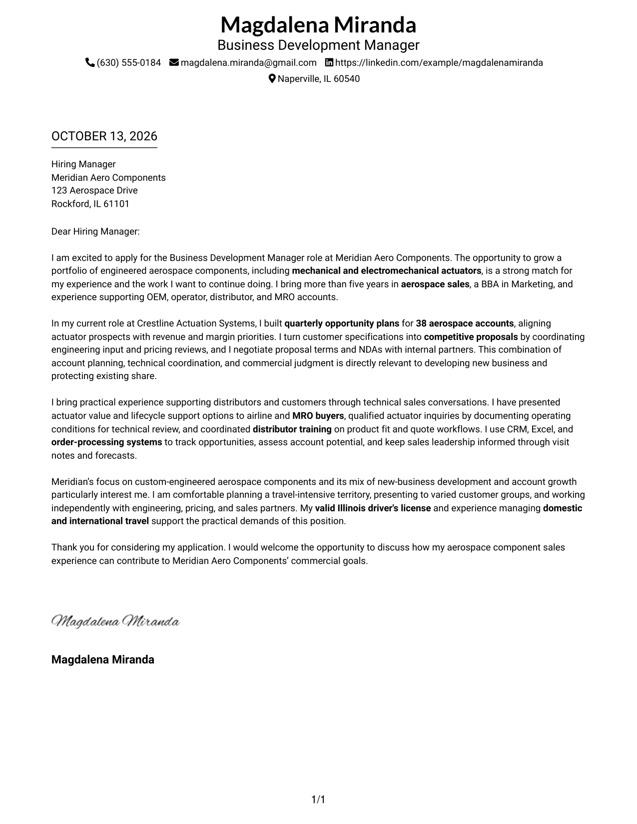 Cover Letter Example Page 1
