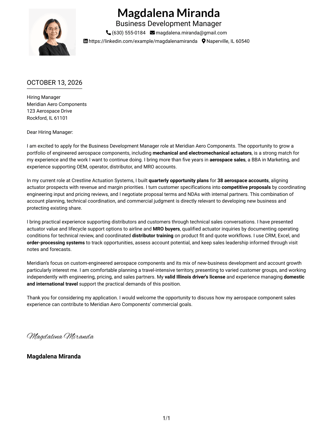Cover Letter Example Page 1