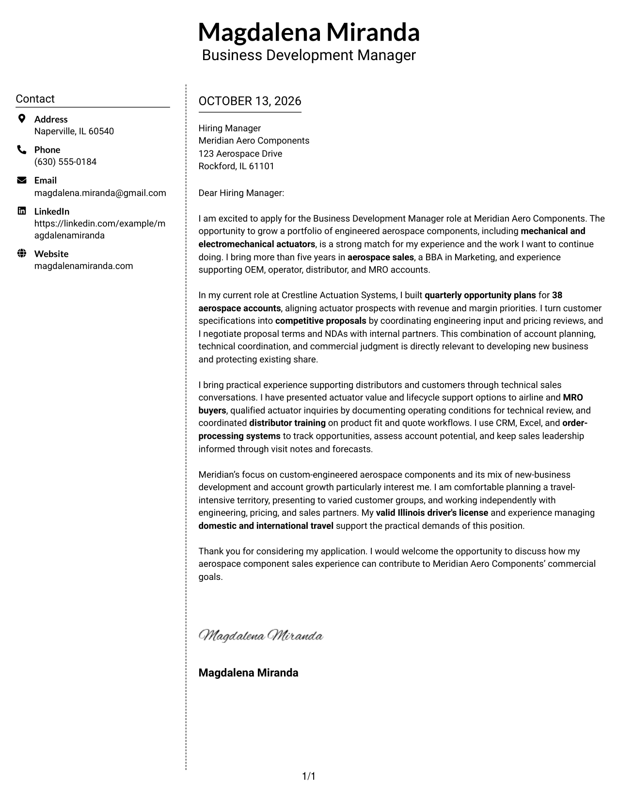 Cover Letter Example Page 1