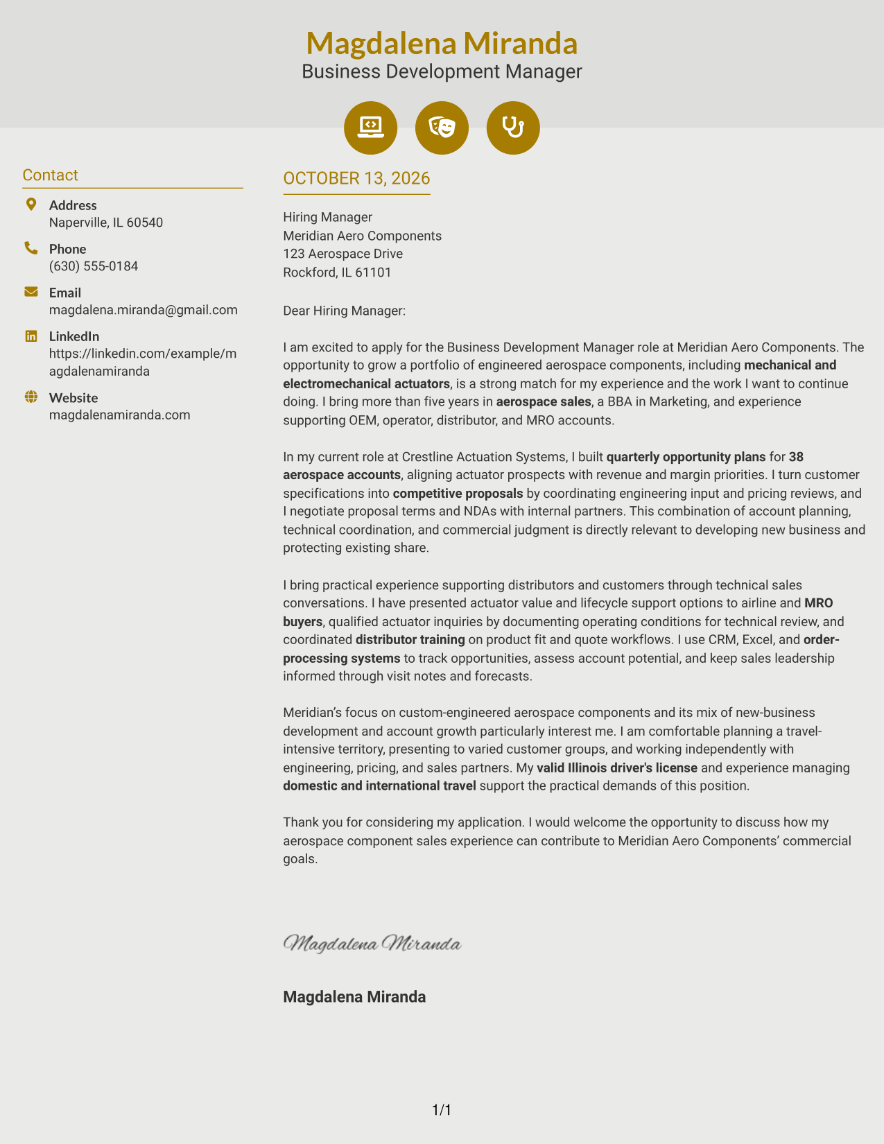 Cover Letter Example Page 1