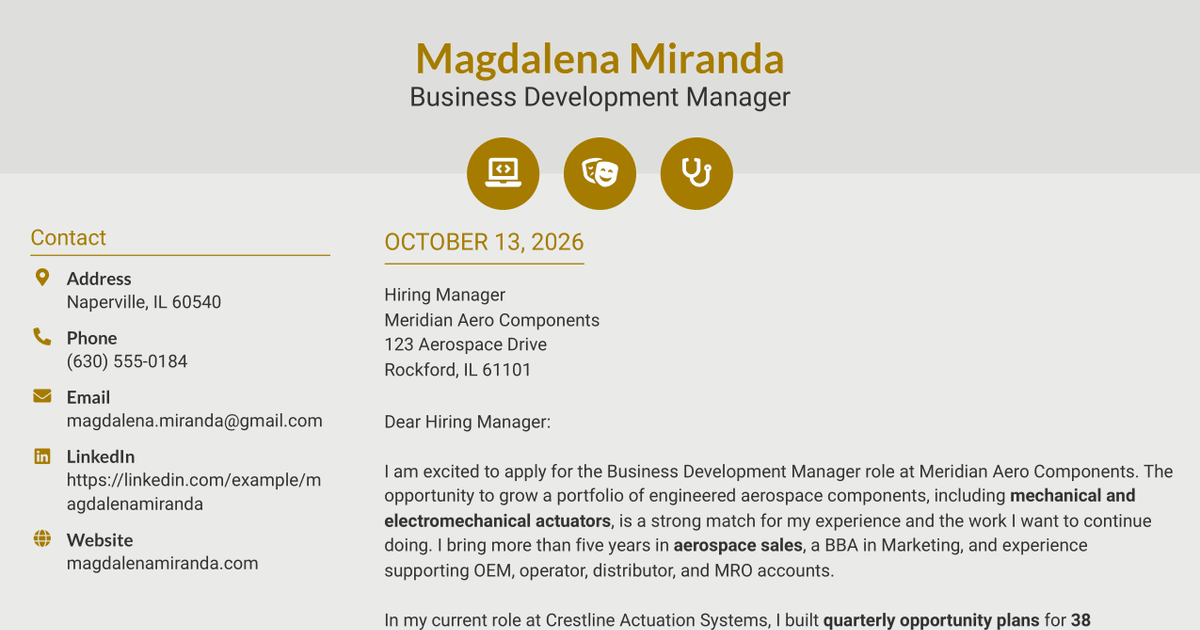 7 Business Development Manager - Aerospace Components Cover Letter Templates with Example