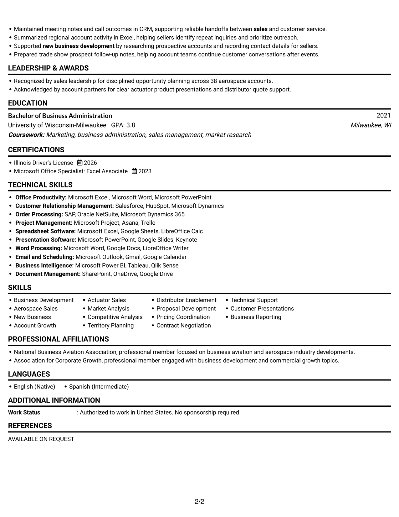 Resume Example Page 2