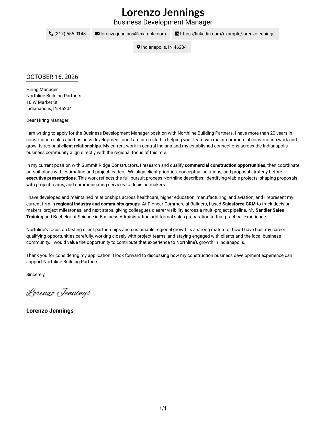 Cover letter example — page 1
