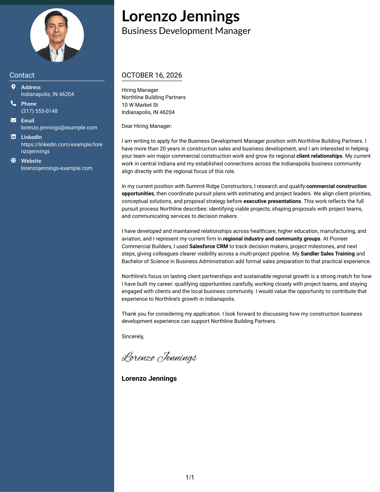 Cover letter example — page 1