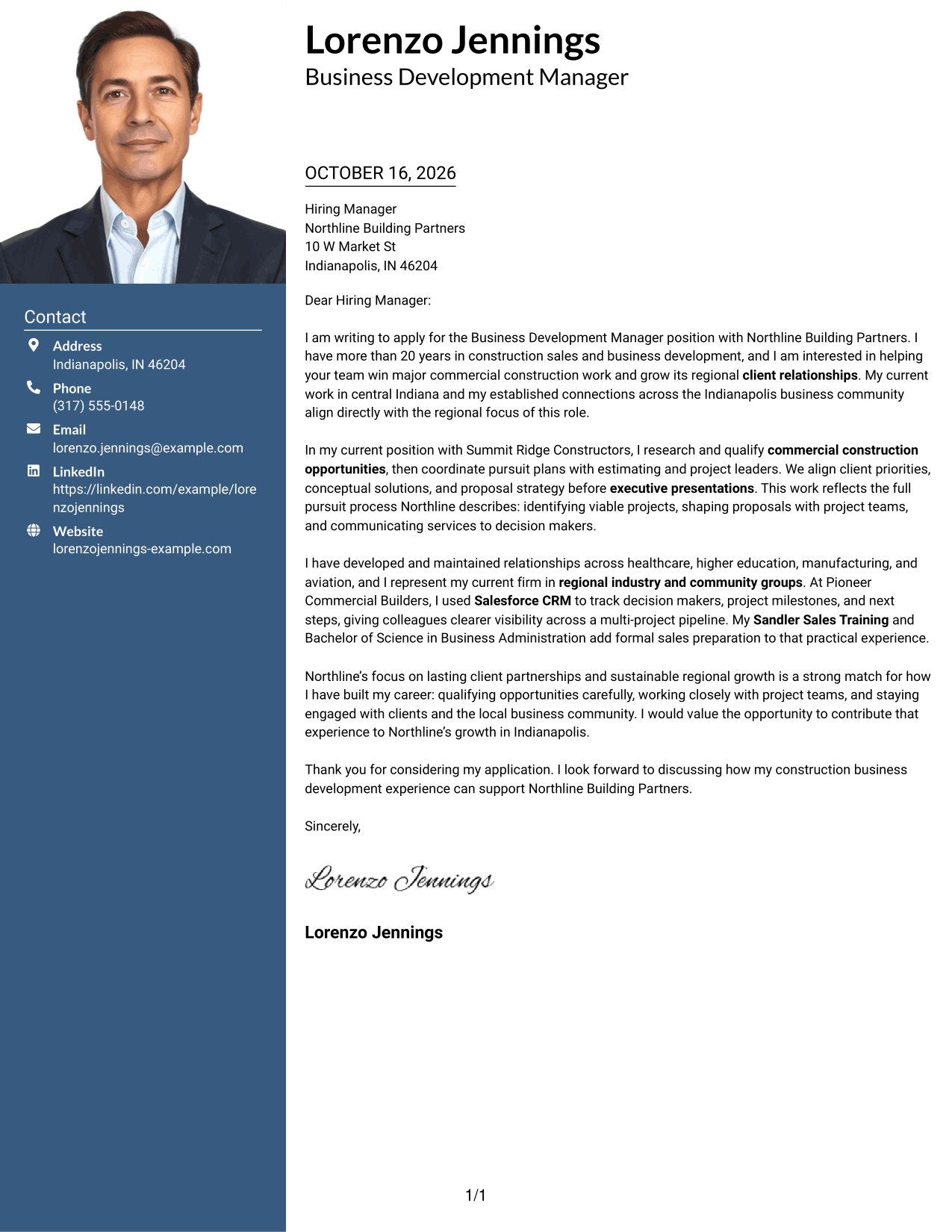 Cover letter example — page 1