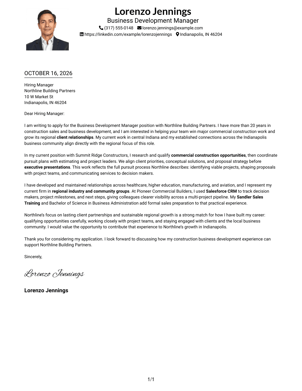 Cover letter example — page 1