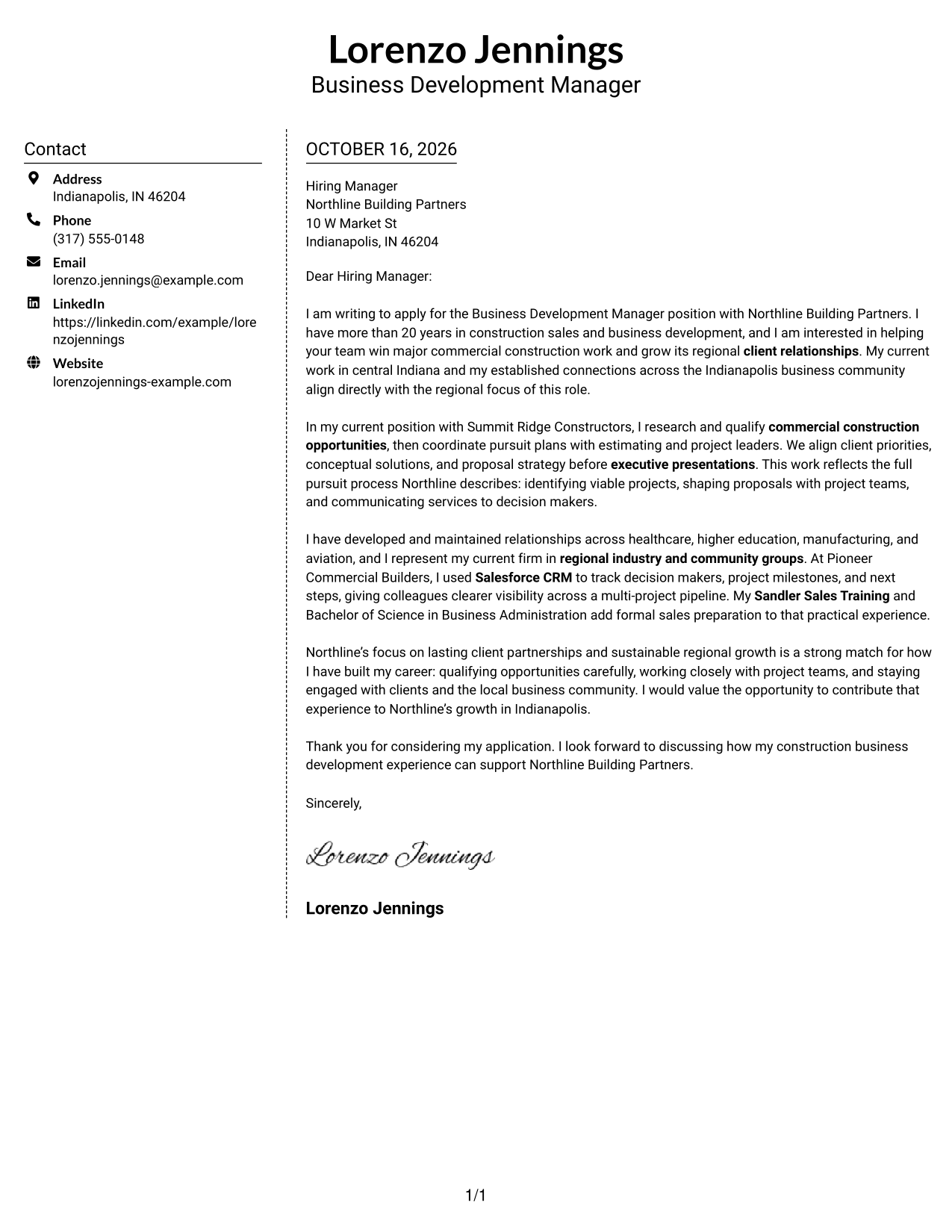 Cover letter example — page 1